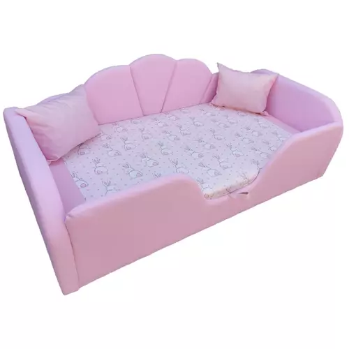 Prémium eco bőr keretes ágyneműtartós gyerekágy - rózsaszín nyuszis