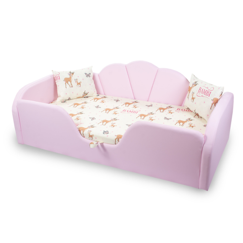 Prémium eco bőr keretes ágyneműtartós gyerekágy - rózsaszín Bambi