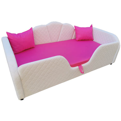 Prémium eco bőr keretes ágyneműtartós gyerekágy - fehér pink