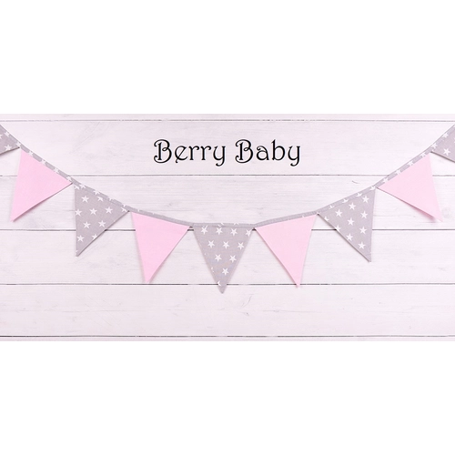 Berry Baby zászlós dekorációs füzér - girland - szürke rózsaszín