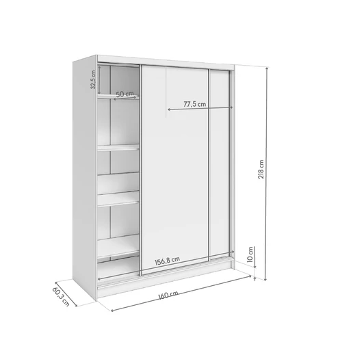 Gardróbszekrény - Denver 160 cm - szürke tükrös