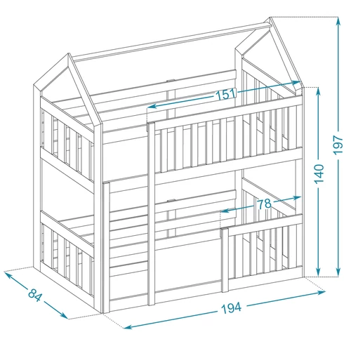 DOMEK MINI házikó formájú emeletes gyerekágy méretei