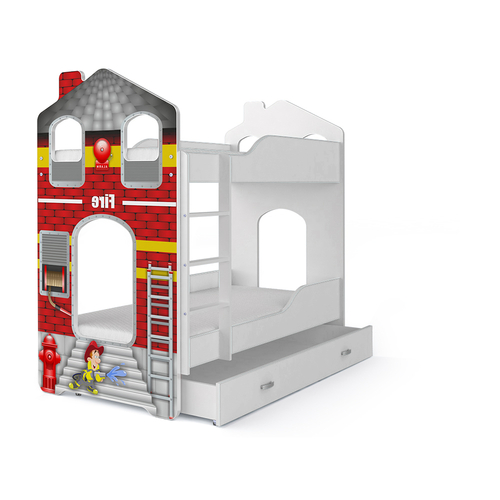 Ágyneműtartós emeletes gyerekágy - házikó formájú Dominik Domek N - Tűzoltóság