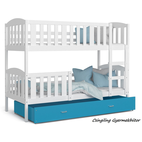 Ágyneműtartós emeletes gyerekágy - Kubus mdf - fehér-kék