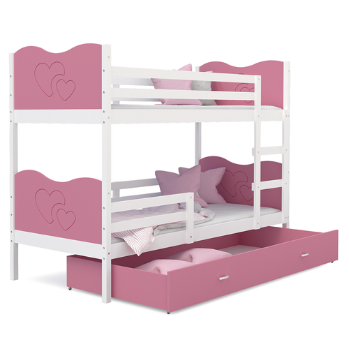 Emeletes gyerekágy ágyneműtartóval - Max - rózsaszín-fehér kerettel