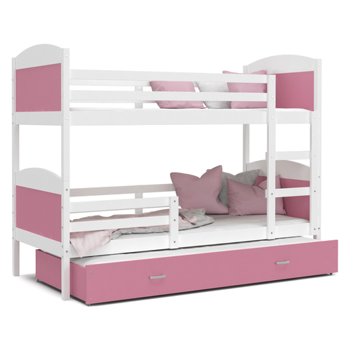 MATEUSZ pótágyas ágyneműtartós gyerekágy: fehér rózsaszín 3