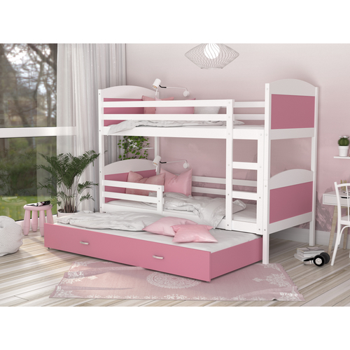 Pótágyas emeletes gyerekágy ágyrácsokkal - Mateusz - fehér rózsaszín