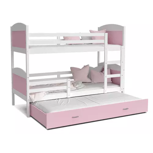 Pótágyas emeletes gyerekágy ágyrácsokkal - Mateusz - fehér rózsaszín