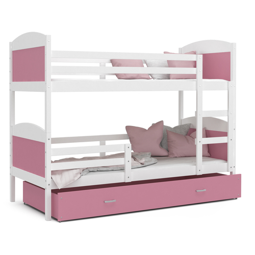 MATEUSZ emeletes ágyneműtartós gyerekágy: fehér rózsaszín 3