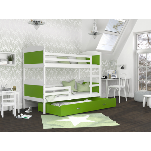 MATEUSZ emeletes ágyneműtartós gyerekágy: fehér zöld 2