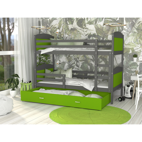Emeletes ágyneműtartós gyerekágy ágyrácsokkal - Mateusz - szürke zöld
