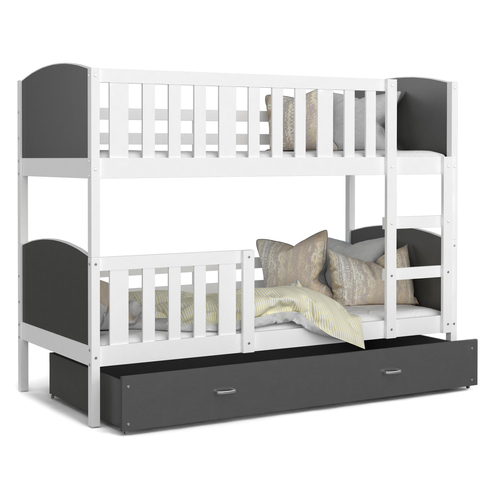 TAMI emeletes gyerekágy ágyneműtartóval: Fehér keret - szürke támlákkal 2