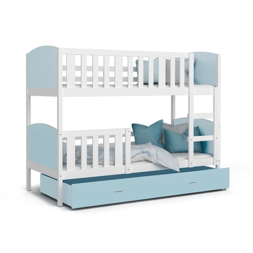 Ágyneműtartós emeletes gyerekágy - Tami - Fehér keret - kék támlákkal