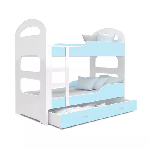 Dominik emeletes gyerekágy ágyneműtartóval 80x160 cm: Fehér - kék