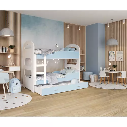 Dominik emeletes gyerekágy ágyneműtartóval - Fehér kék