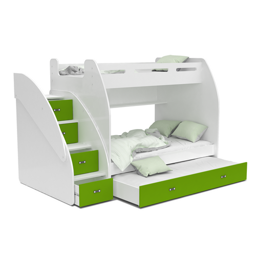 ZUZIA emeletes pótágyas gyerekágy praktikus tárolókkal: fehér zöld 2