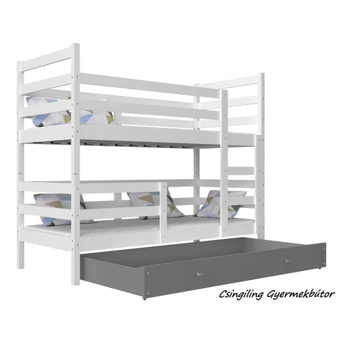 Emeletes gyerekágy ágyneműtartóval - Basic 80x160 cm - fehér-szürke