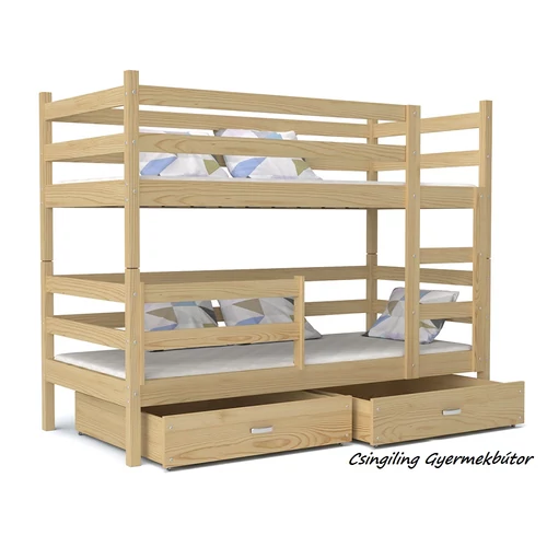 Emeletes gyerekágy ágyneműtartóval - Basic 80x190 cm - fenyő színben