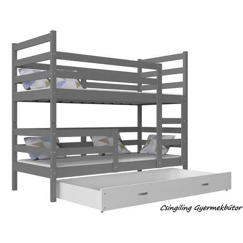 Emeletes gyerekágy ágyneműtartóval - Basic 80x160 cm - szürke-fehér