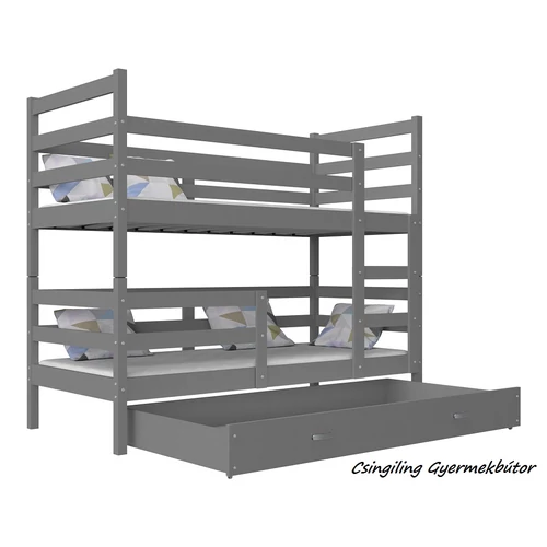 Emeletes gyerekágy ágyneműtartóval - Basic 90x200 cm - szürke-szürke