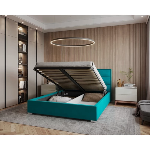 Kárpitozott franciaágy keret - APOLLO - Paris petrolkék