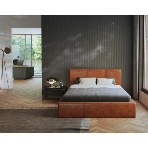 Kárpitozott franciaágy - Prestige - barna eco bőr