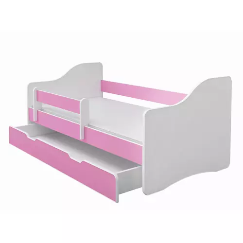 Ágyneműtartós gyerekágy matraccal 80x180 cm - Sweet Happy - fehér-rózsaszín