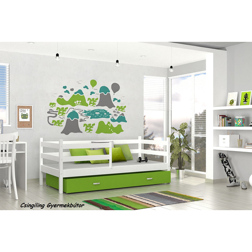 Gyerekágy ágyneműtartóval - Basic - fehér-zöld