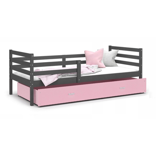 Leesésgátlós ágyneműtartós gyerekágy ágyráccsal - Basic - szürke rózsaszín