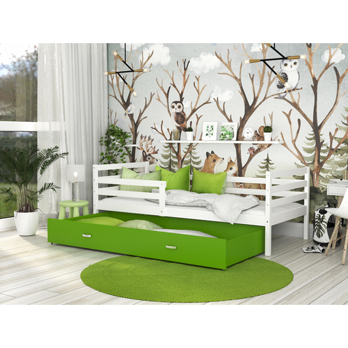 Leesésgátlós ágyneműtartós gyerekágy ágyráccsal - Basic - fehér zöld