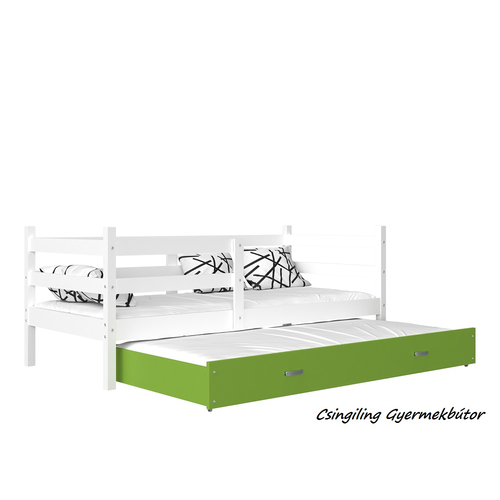 Leesésgátlós gyerekágy pótággyal és ágyráccsal - Basic - fehér-zöld