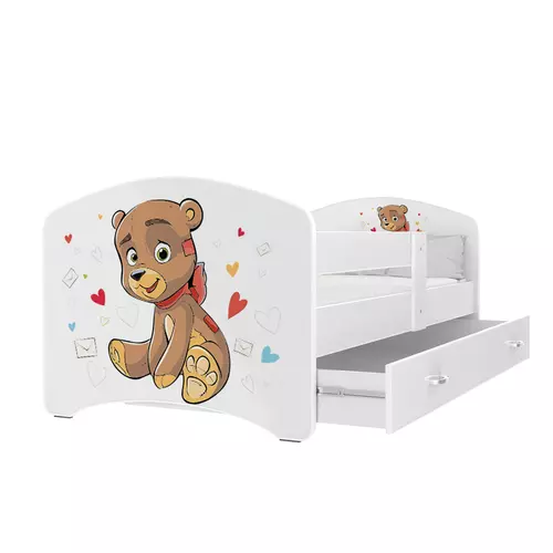 Ágyneműtartós gyerekágy ágyráccsal - 80x140 cm-es fekvőfelülettel - Cool Beds - 13L Barna macis