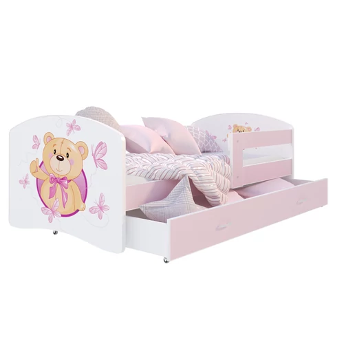 Ágyneműtartós gyerekágy ágyráccsal - 80x180 cm-es fekvőfelület - Cool Beds - pillangó macis