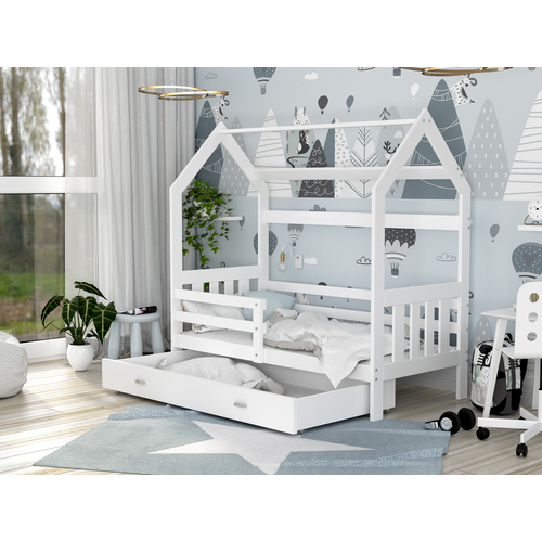 Gyerekágy ágyneműtartóval - Domek 2 - fehér-fehér ágyneműtartóval
