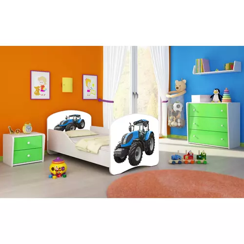 Gyerekágy leesésgátlóval és ágyráccsal 80x180 cm - Dream - kék traktoros