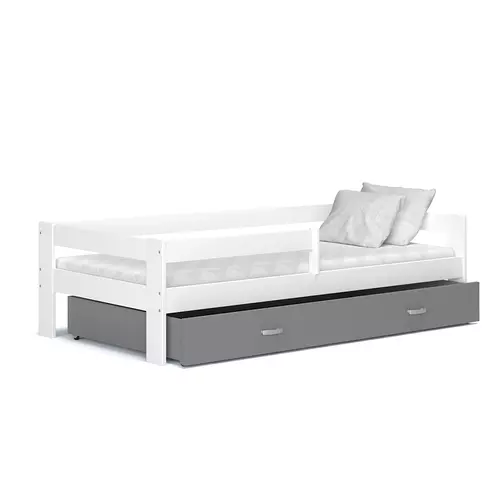 Leesésgátlós ágyneműtartós gyerekágy ágyráccsal 80x190 cm - Hugo mdf - fehér szürke