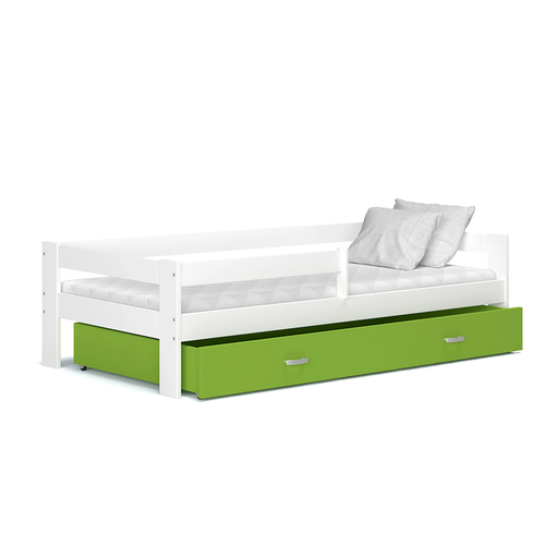 Leesésgátlós ágyneműtartós gyerekágy ágyráccsal - Hugo mdf - fehér zöld