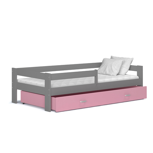 Leesésgátlós ágyneműtartós gyerekágy ágyráccsal - Hugo mdf - szürke rózsaszín