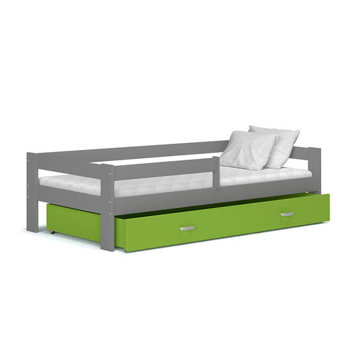 Leesésgátlós ágyneműtartós gyerekágy ágyráccsal - Hugo mdf - szürke zöld