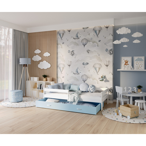 Leesésgátlós ágyneműtartós gyerekágy ágyráccsal - Hugo mdf - fehér kék