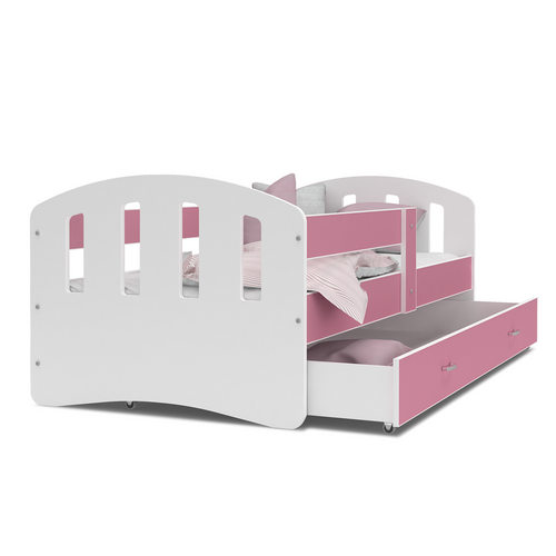 Gyerekágy leesésgátlóval és ágyneműtartóval - Happy - fehér-rózsaszín