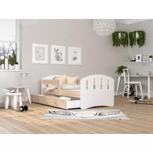 Gyerekágy leesésgátlóval és ágyneműtartóval - Happy 80x180 cm - fehér-sonoma