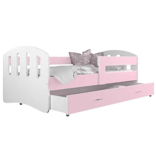 Gyerekágy leesésgátlóval és ágyneműtartóval - Happy 80x180 cm - fehér-rózsaszín
