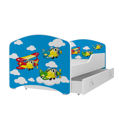 Leesésgátlós gyerekágy ágyneműtartóval és ágyráccsal - repülők