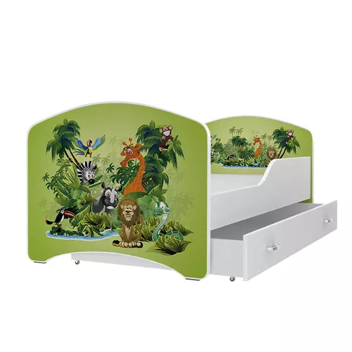 Leesésgátlós gyerekágy ágyneműtartóval 80x180 cm - dzsungel állatos