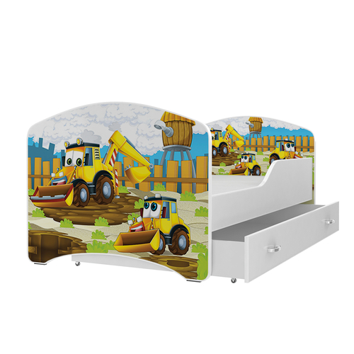 Leesésgátlós gyerekágy ágyneműtartóval és ágyráccsal - 80x140 cm - munkagép