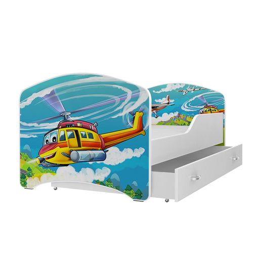 Leesésgátlós gyerekágy ágyneműtartóval és ágyráccsal - helikopter