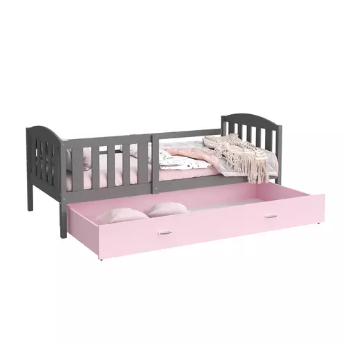 Ágyneműtartós gyerekágy ágyrccsal - Kubus - szürke-rózsaszín