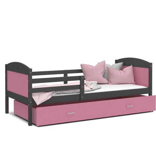 MATEUSZ leesésgátlós ágyneműtartós gyerekágy: szürke rózsaszín 3