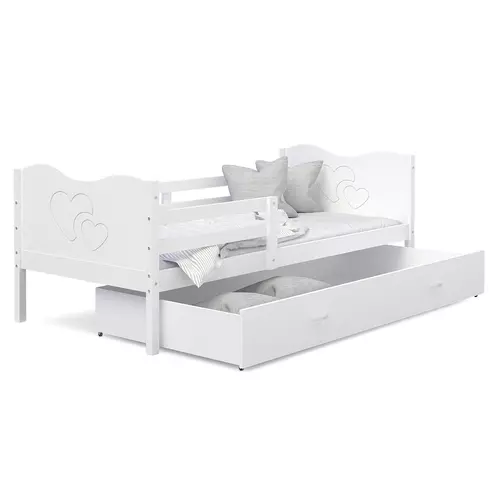 Gyerekágy ágyneműtartóval és leesésgátlóval - Max 80x160 cm - fehér